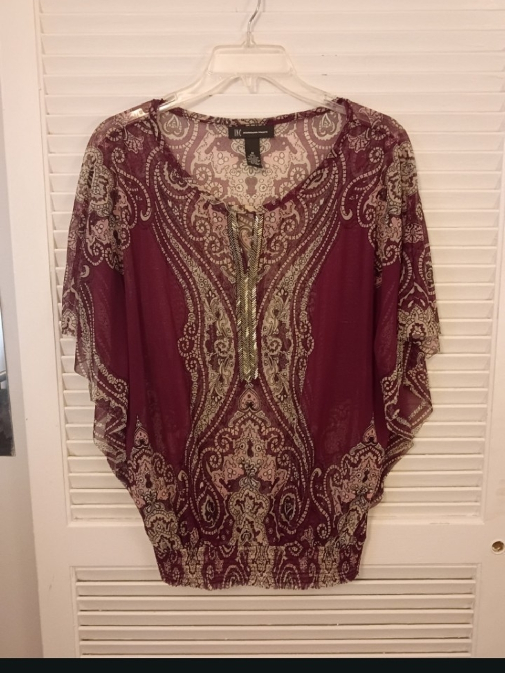 INC International Concepts Burgundy Paisley Scoop-Neck Boho Blouse - Picture 2 of 5